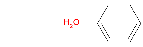 SmilesMCStoGridImage grid with no SMARTS because there is no common core between the molecules supplied, namely water and benzene