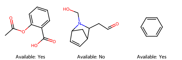 Three molecules and whether each is commercially available