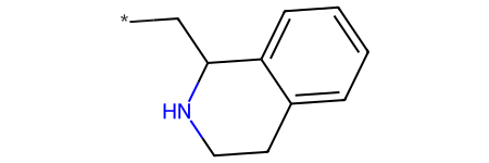 Molecular scaffold: Two fused six-member rings, one benzene and one piperidine, with a singly-bonded carbon off the piperidine ring leading to a * attachment point
