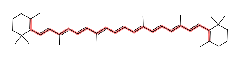 beta-carotene molecular structure with its conjugated bond chain highlighted