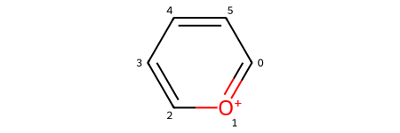 pyrylium where the oxygen heteroatom has index of 1