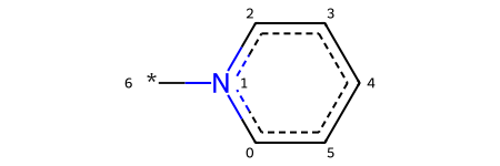 pyridine with a * singly bonded to the nitrogen heteroatom
